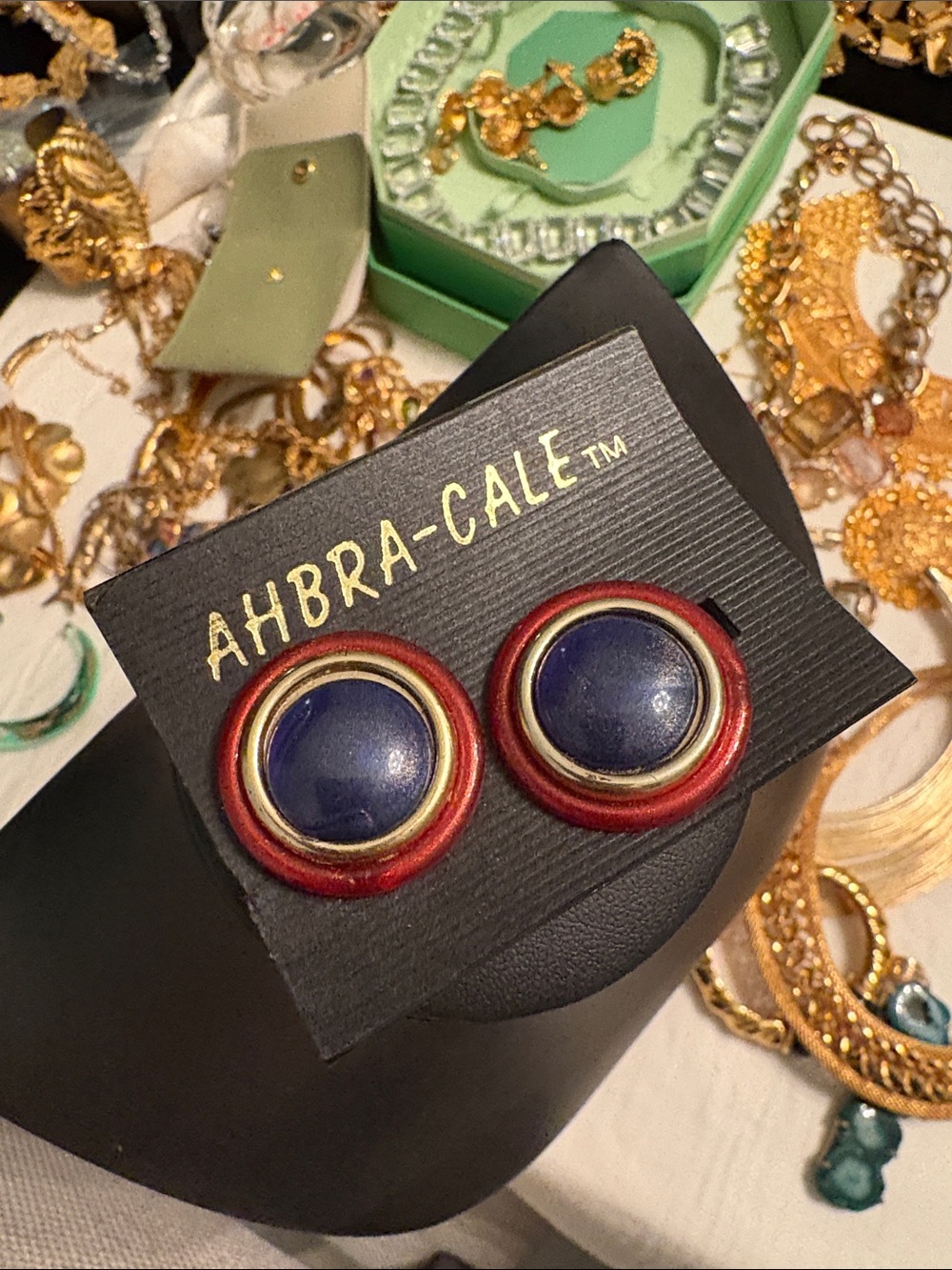 Red and Blue Round Clip-On Earrings
